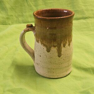 Studio Art Pottery Speckled Mug Drip Glaze Signed 16oz
